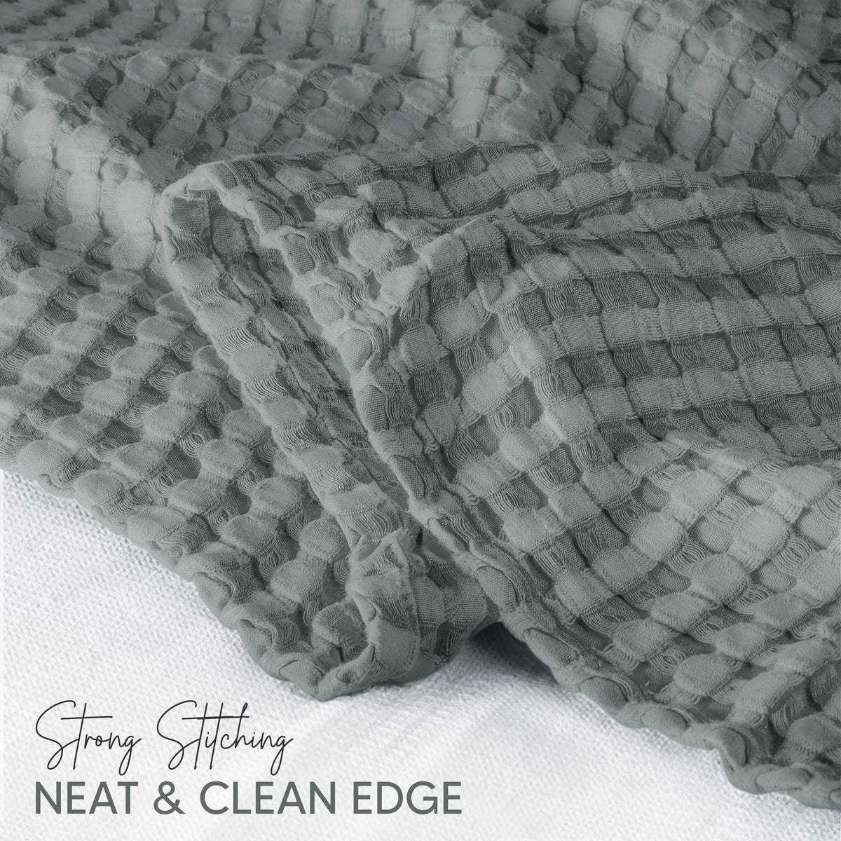 Utopia Bedding waffle weave close view highlights ring spun edging for durability.