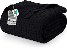Utopia Bedding waffle-weave blanket on queen bed offering warm, breathable comfort.