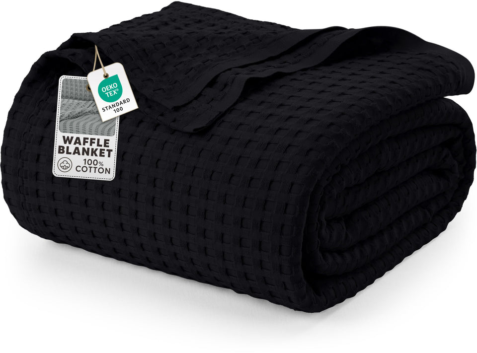 Utopia Bedding waffle-weave blanket on queen bed offering warm, breathable comfort.