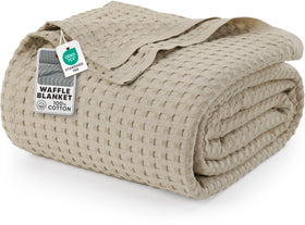 Utopia Bedding waffle weave blanket queen closeup shows plush texture and breathable cotton for comfort.