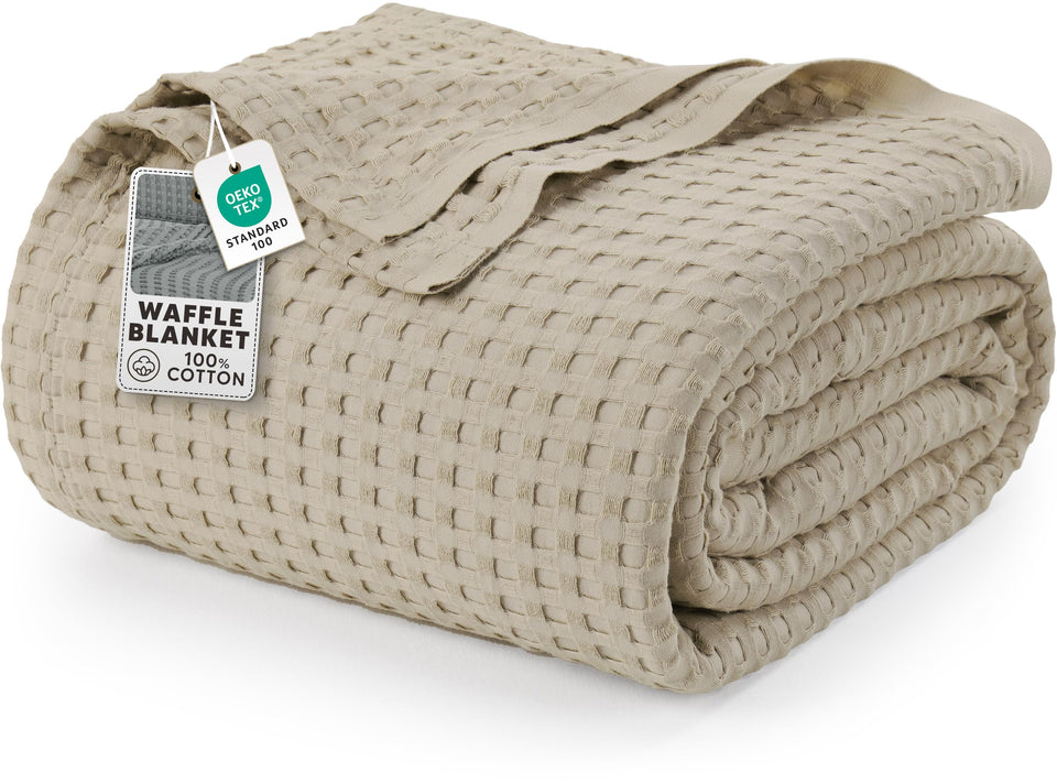 Utopia Bedding waffle weave blanket queen closeup shows plush texture and breathable cotton for comfort.