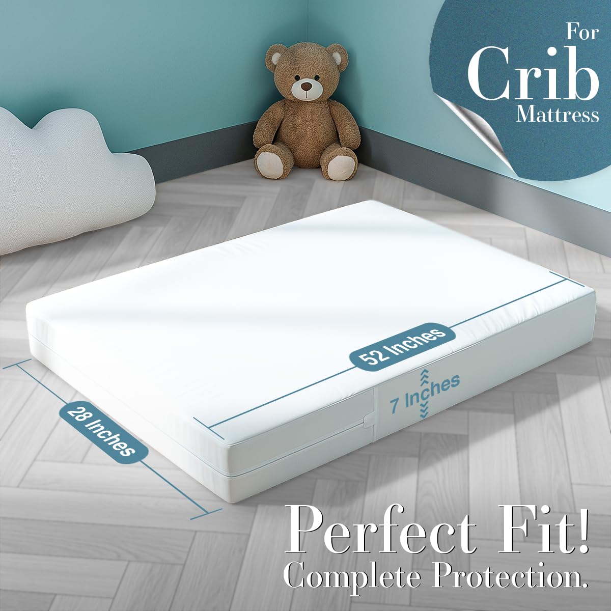 Utopia Bedding waterproof crib cover protecting the mattress from spills.