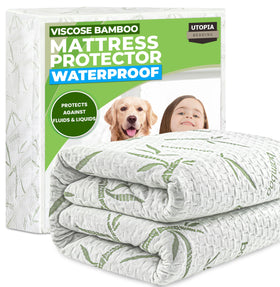 Utopia Bedding waterproof mattress protector for full-size beds protects against spills.