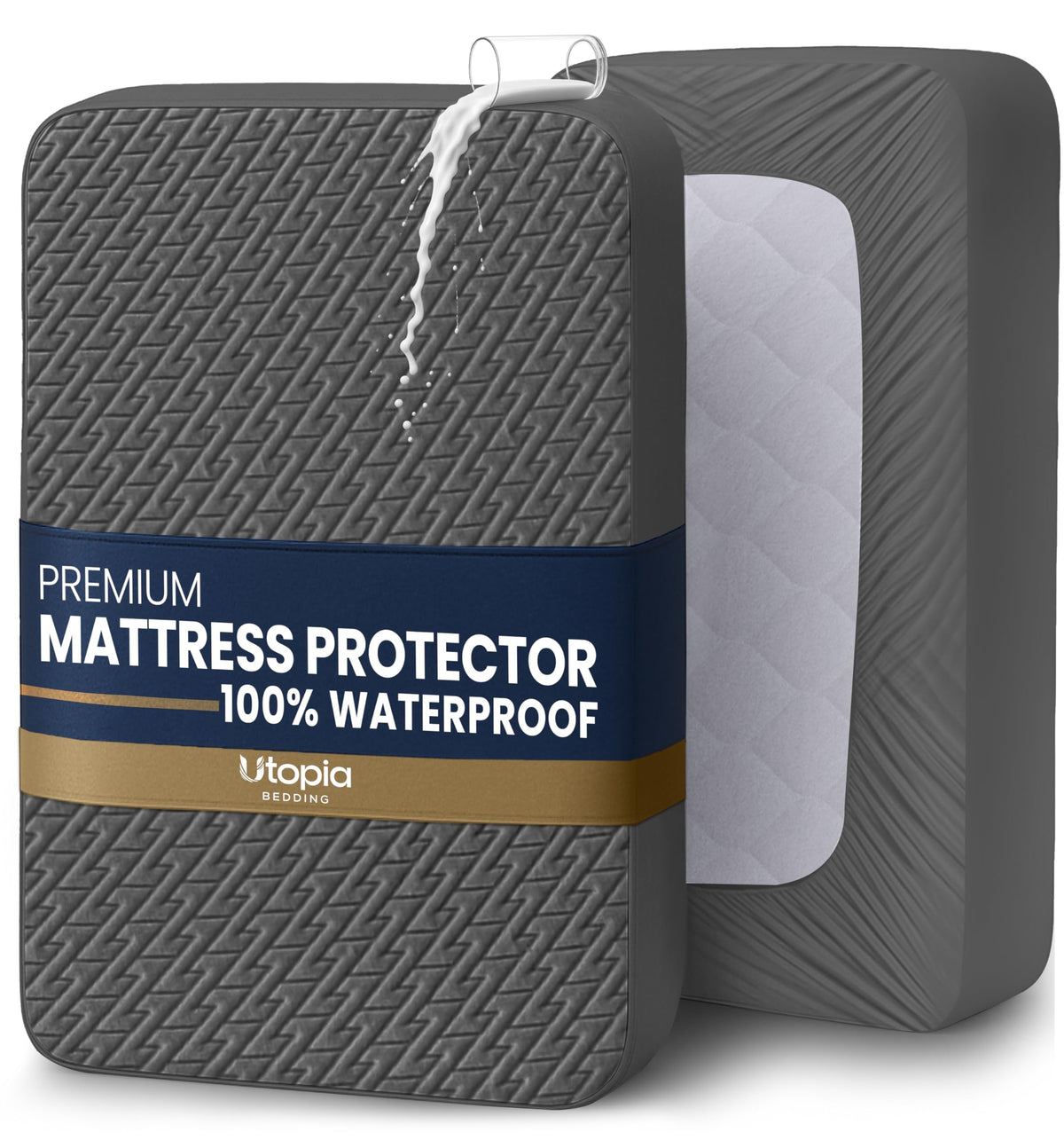 Utopia Bedding waterproof mattress protector on king bed prevents spills and stains.