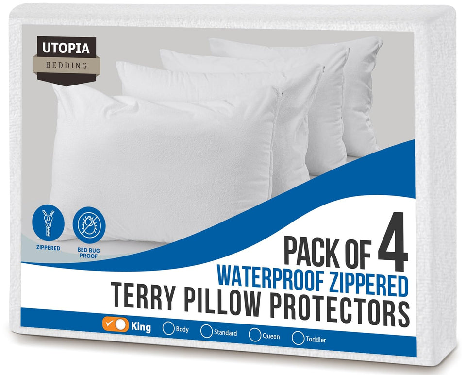 Utopia Bedding waterproof pillow protector shields king pillows from spills and stains