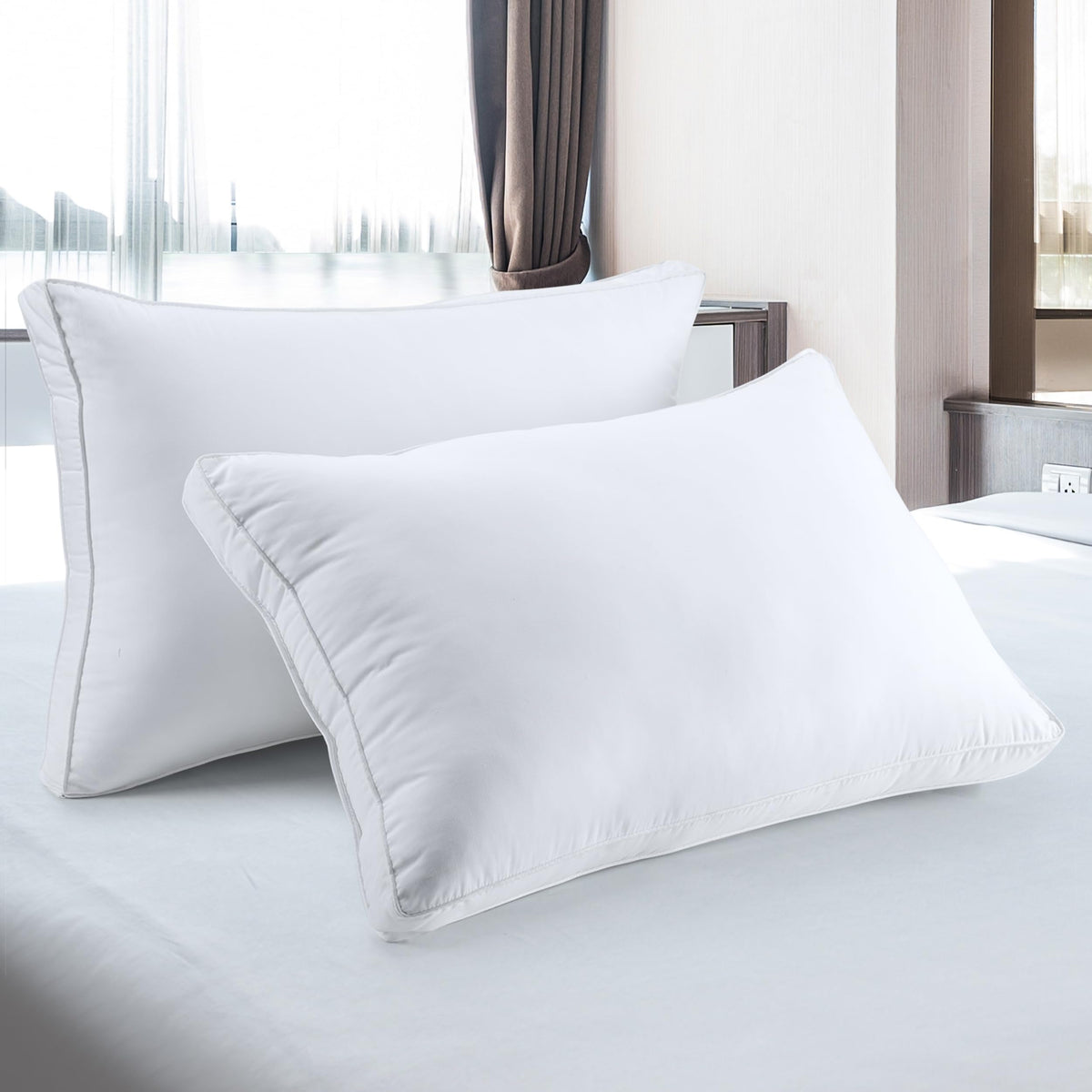 Utopia Bedding white pillows on modern bedding for clean look.