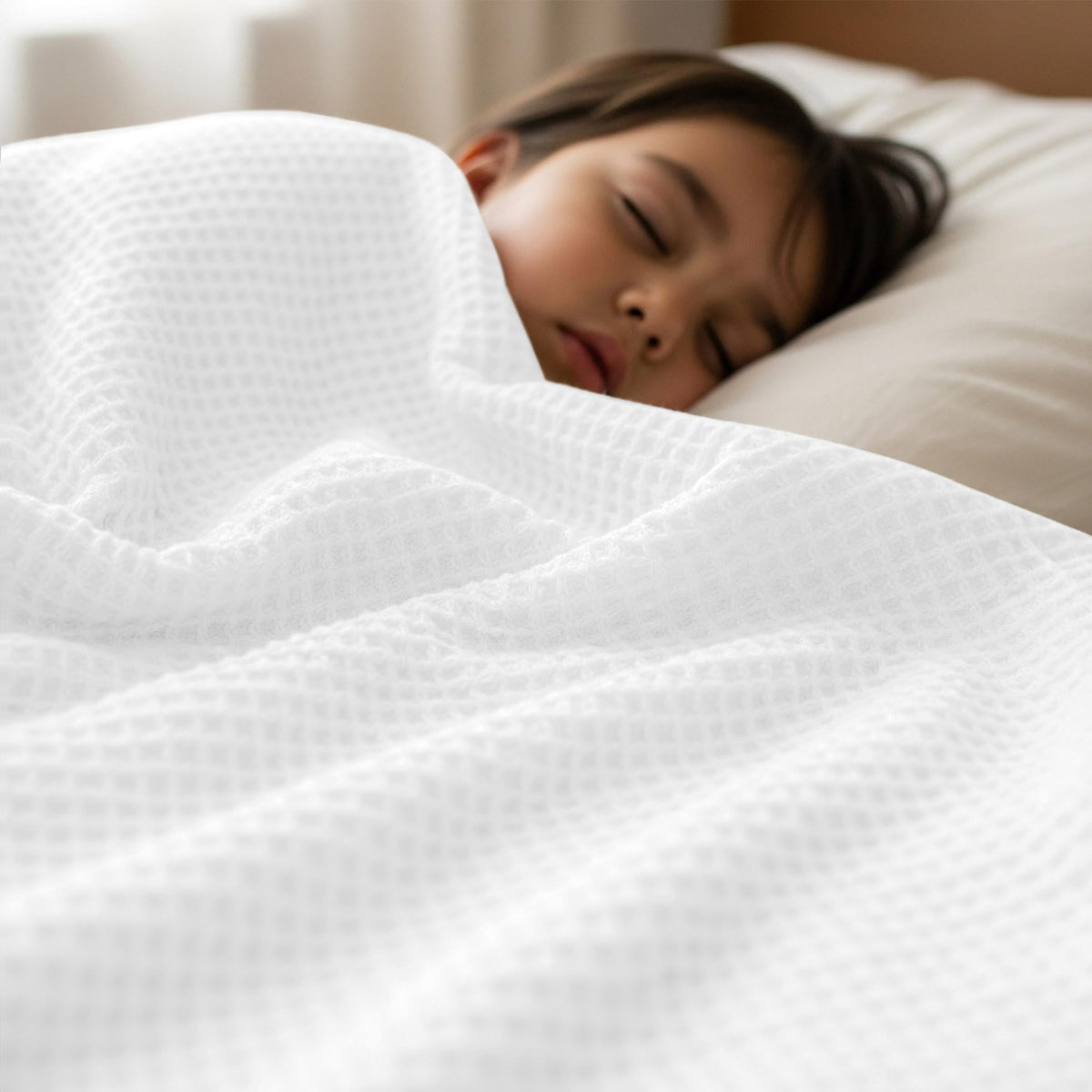 Utopia Bedding white waffle blanket on queen bed illustrating generous drape