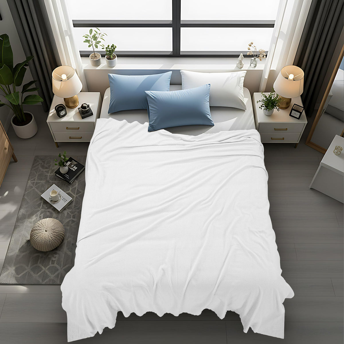 Utopia Bedding white waffle blanket care label highlighting machine washable care