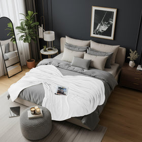 Closeup of Utopia Bedding white waffle blanket texture showing soft cotton blend