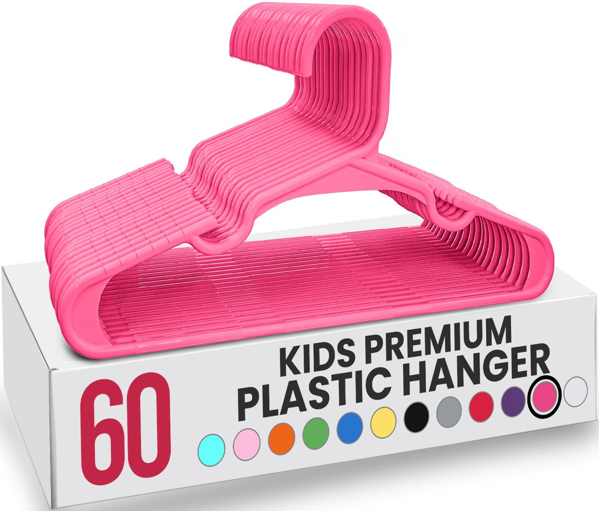 Utopia Home 60-pack kids hangers pack shot shows an organized nursery closet