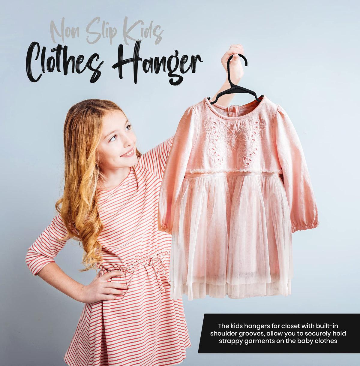 Utopia Home baby clothes organized in a closet with slim infant hangers