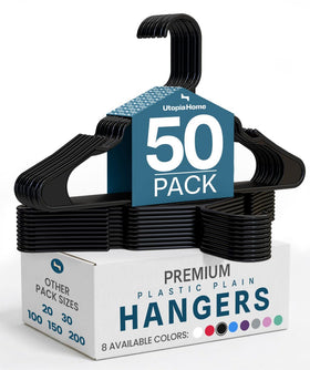 Utopia Home plastic hanger 50-pack boosts closet organization and outfit visibility.