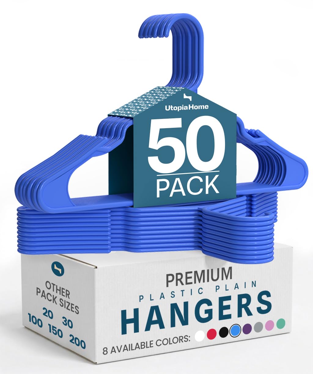 Utopia Home plastic hangers with space-saving design keep your closet organized.