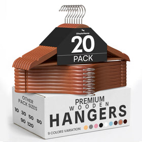 Utopia Home premium wooden hanger with 360° hook for easy closet access and organization.