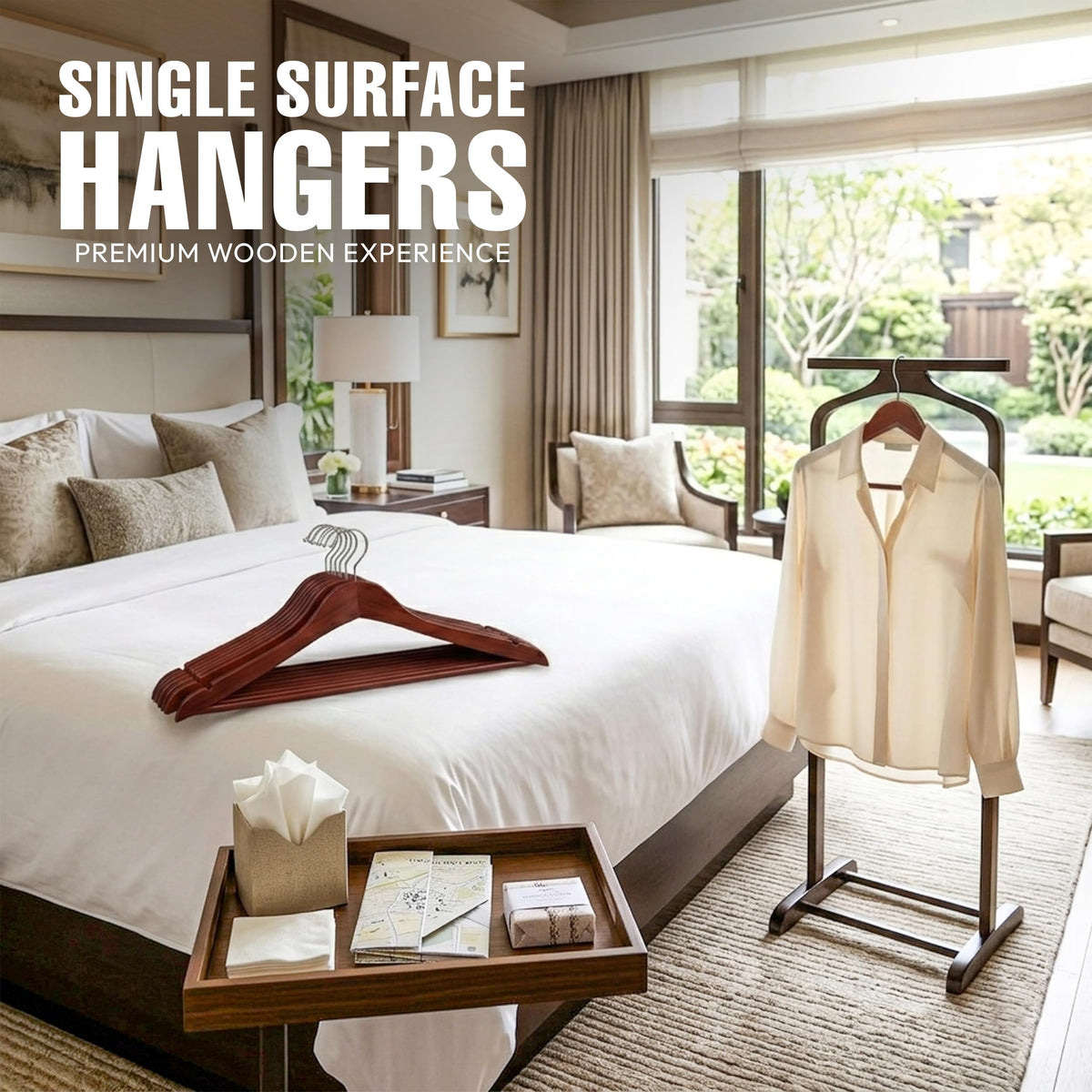 Utopia Home wooden hangers with 360-degree rotatable hook for easy access and quick outfit changes.