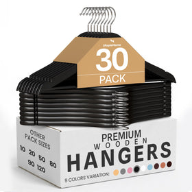 Utopia Home premium wooden hanger assembled for closet organization and garment support.