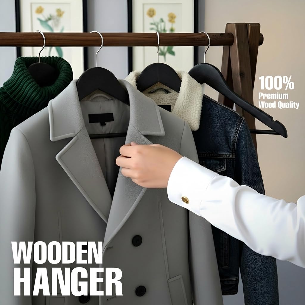 Utopia Home premium wooden hanger suitable for pants, jackets, and dresses.
