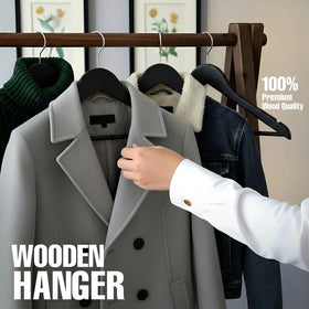 Utopia Home premium wooden hanger suitable for pants, jackets, and dresses.