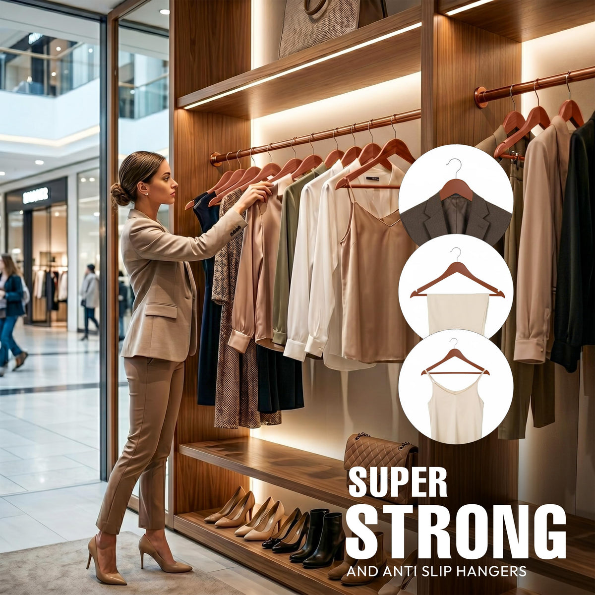 Utopia Home slim-profile hangers maximize closet space while maintaining garment shape.