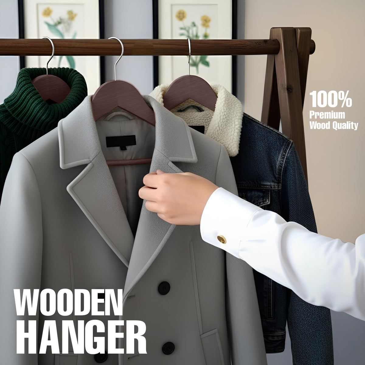 Utopia Home vintage-style wooden hangers add timeless elegance to your wardrobe