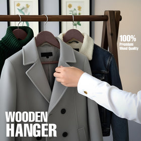 Utopia Home vintage-style wooden hangers add timeless elegance to your wardrobe