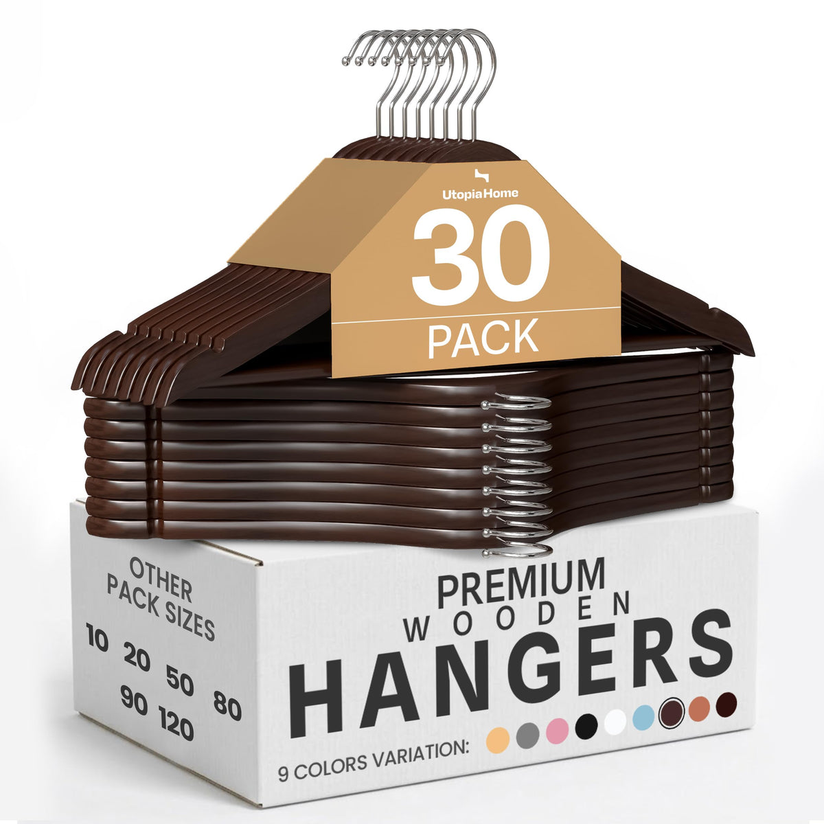 Utopia Home premium wooden hangers 30-pack with space-saving slim profile