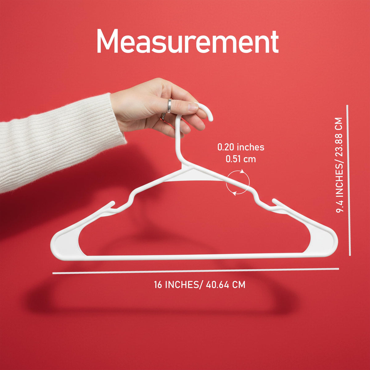 Utopia Home plastic hangers in closet rack, slim profile helps maximize hanging space.