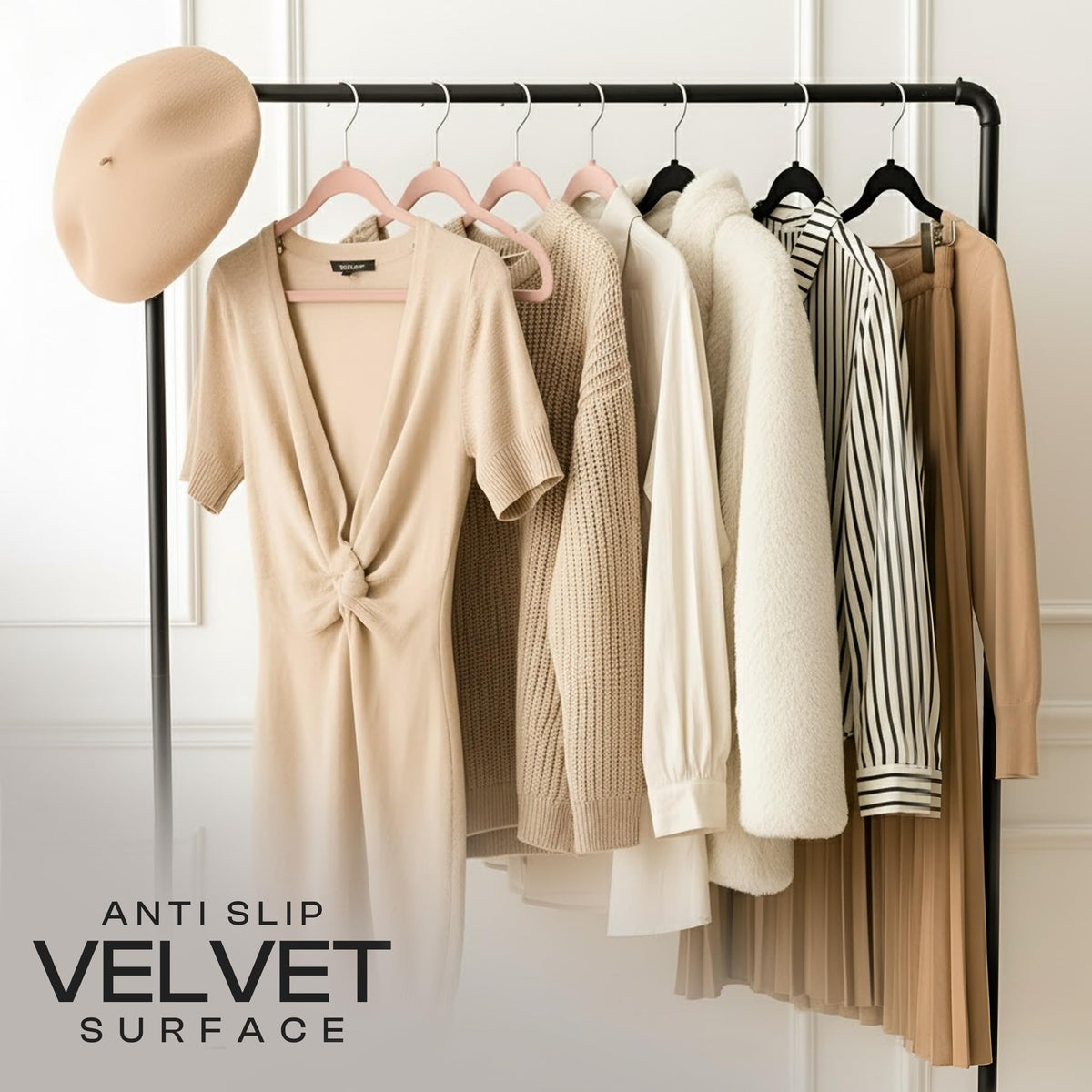 Utopia Home velvet hangers with 360° swivel hook for easy access