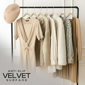 Utopia Home velvet hangers chrome hook enhance wardrobe appeal and durability.