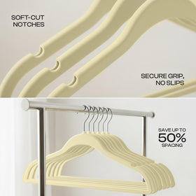 Utopia Home velvet hanger pants ivory, slim design saves closet space.