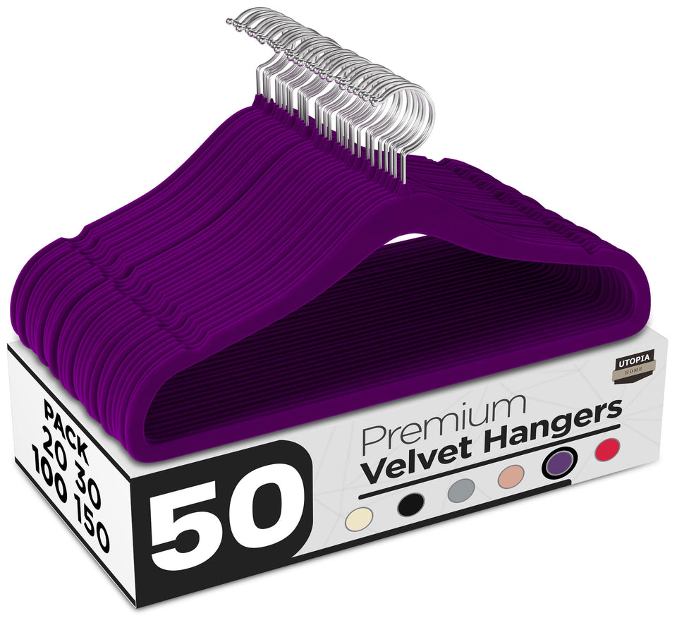 Utopia Home velvet hangers with pants bar keep outfits neatly aligned and wrinkle-free.