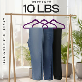 Utopia Home velvet hangers in purple pack add luxury to laundry day.