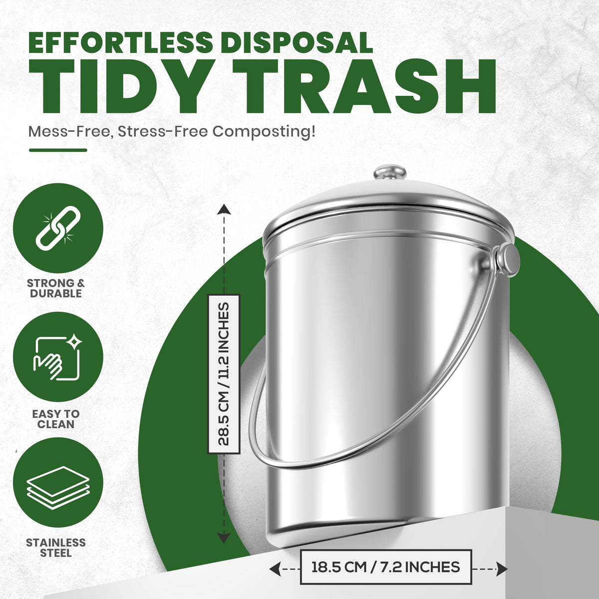 Utopia Kitchen compost bin with charcoal filter; trapped smells help keep kitchen fresh.