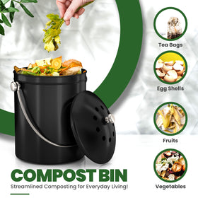 Utopia Kitchen bin includes charcoal filter for ongoing odor control during week-long scraps.