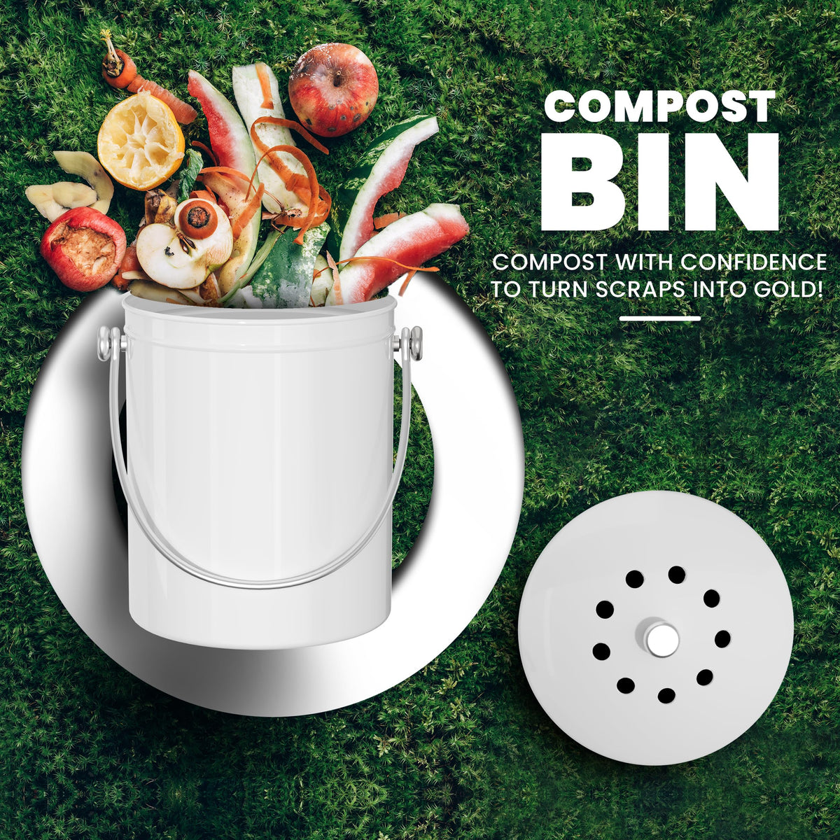 Utopia Kitchen compost bin lid open for easy scrap disposal