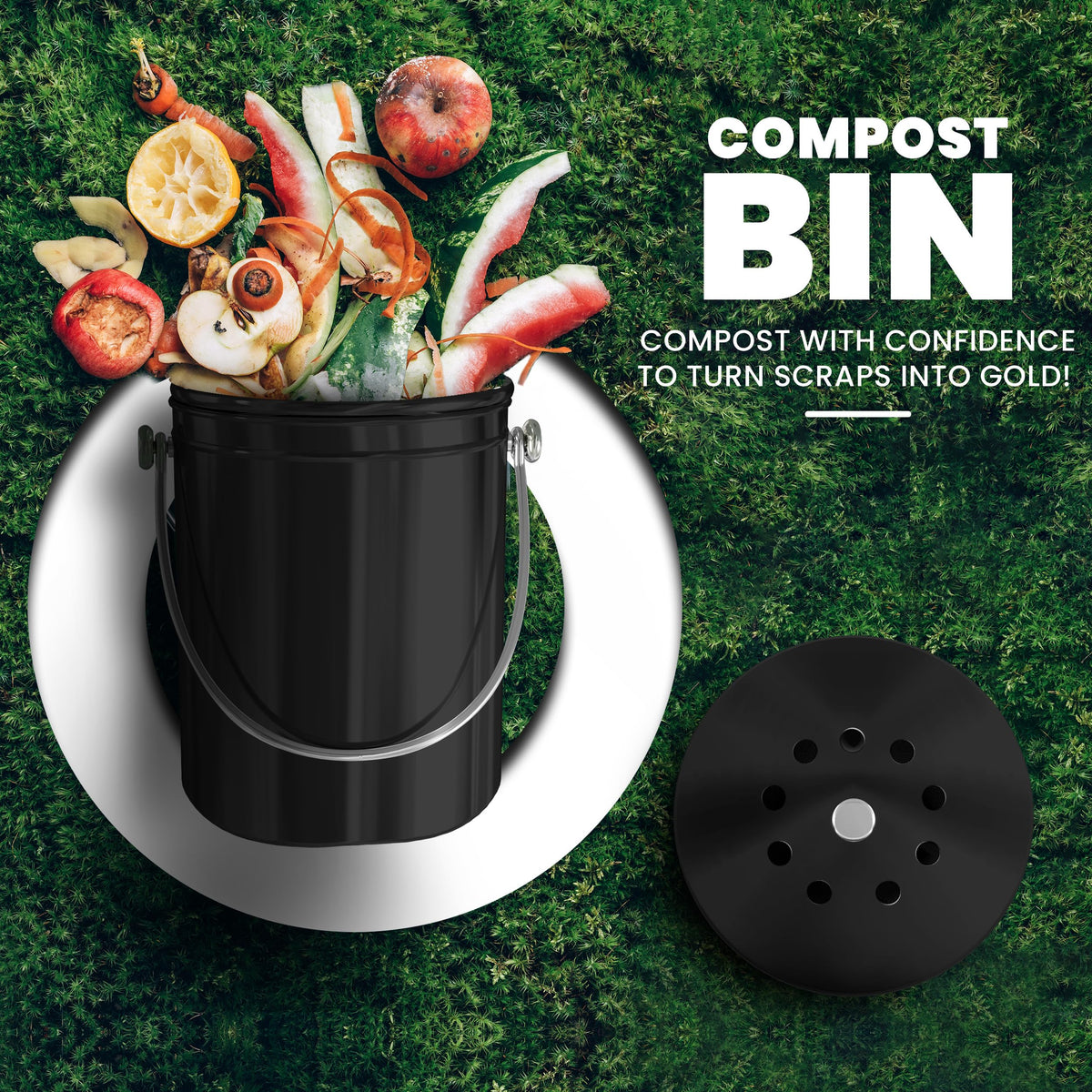 Utopia Kitchen compost bin lid keeps scraps contained for a cleaner, mess-free prep.
