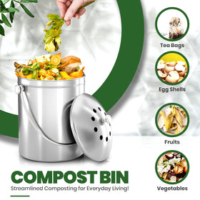 Utopia Kitchen stainless steel bin shown on counter; durable and scratch-resistant.