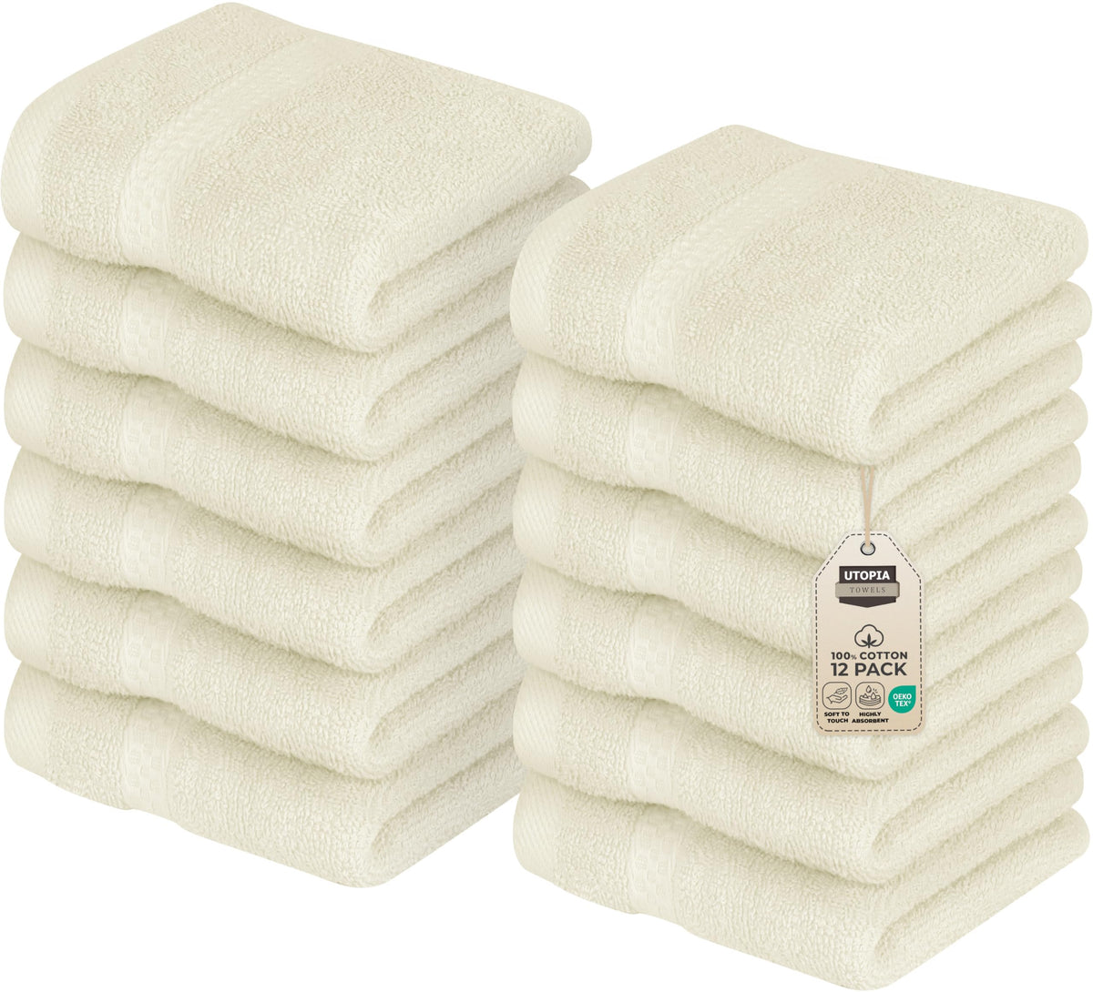 Utopia Towels ivory washcloths, 12x12 inches, ideal for daily face care.