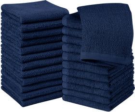 Utopia Towels 24-pack navy washcloths, premium cotton, ideal for daily use.
