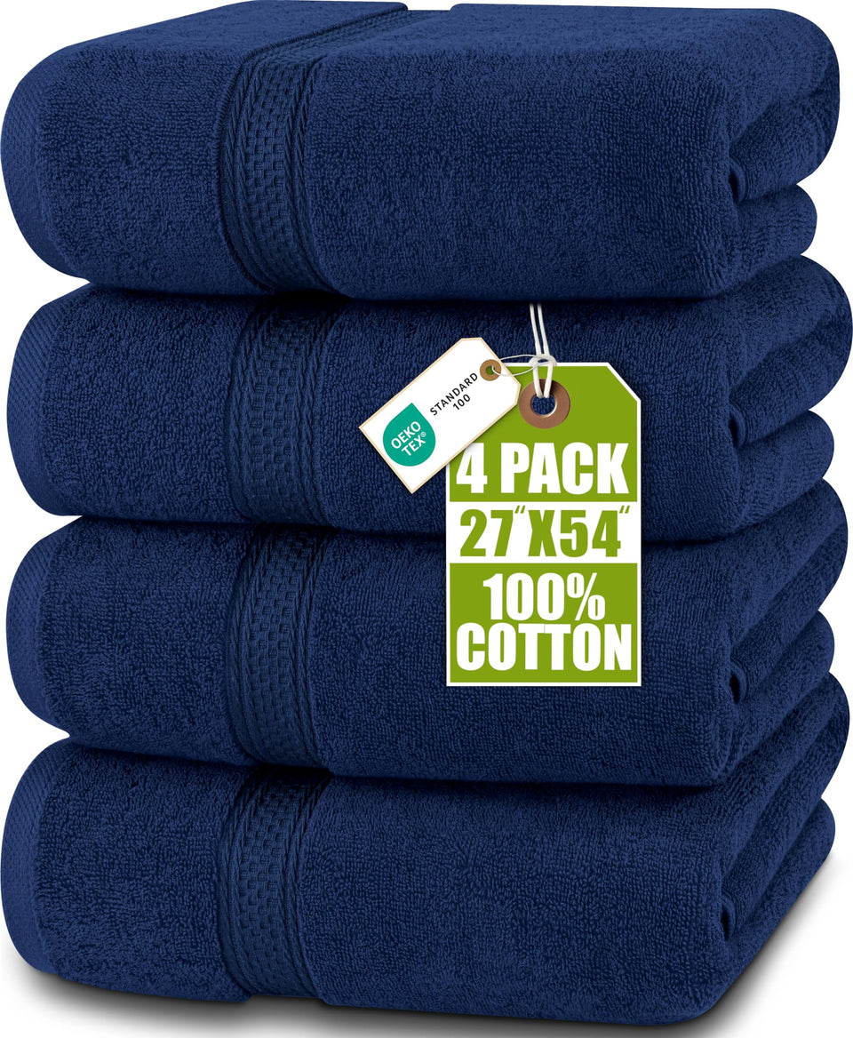 Utopia Towels navy 4-pack folded for a premium bathroom look