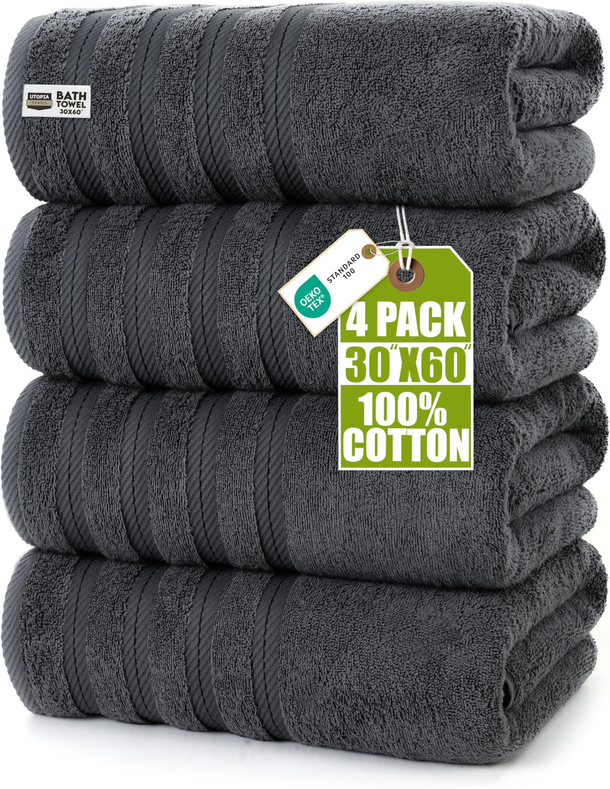 Utopia Towels 4-pack grey bath towels show plush everyday comfort.