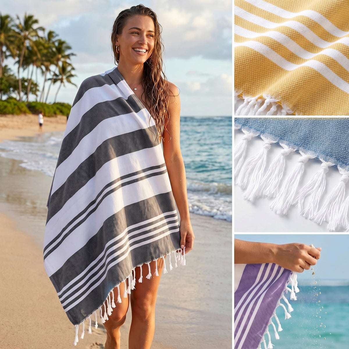 Utopia Towels 4-pack buff Turkish beach towel, oversized, soft feel after sun and swim.