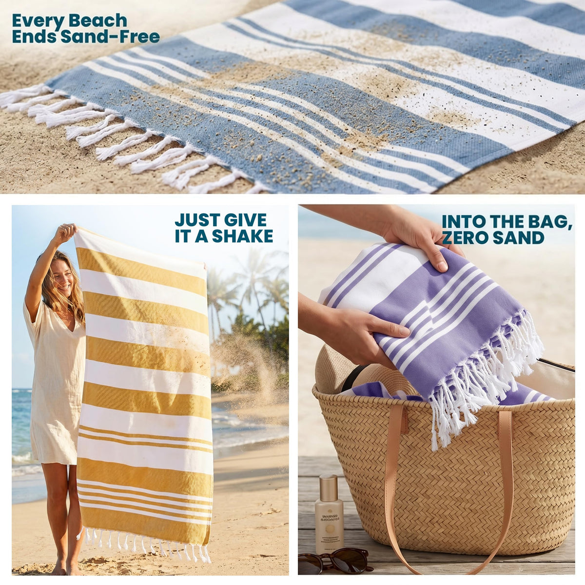 Utopia Towels 4-pack purple Turkish beach towel, oversized, absorbs water quickly for sandy days.
