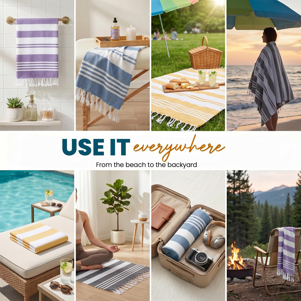 Utopia Towels 4-pack rolled towels, compact for tote bags and travel.