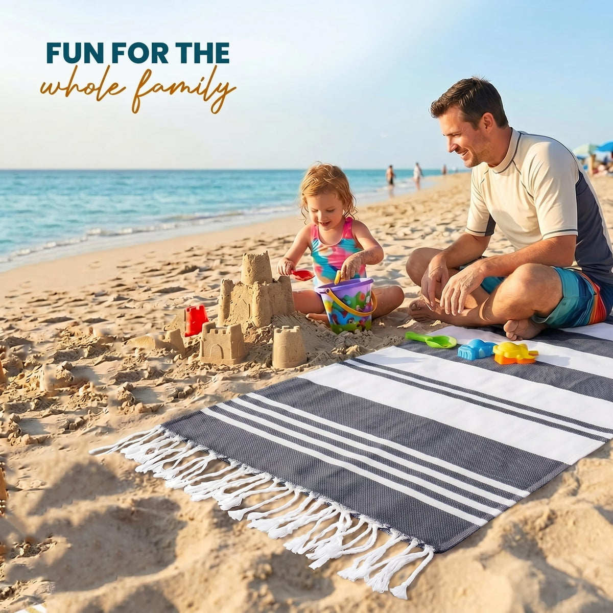 Utopia Towels 4-pack sand-release towel, shake to release sand after beach time.