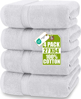 Utopia Towels 4 Pack bath towels 27x54 inches for full body coverage.