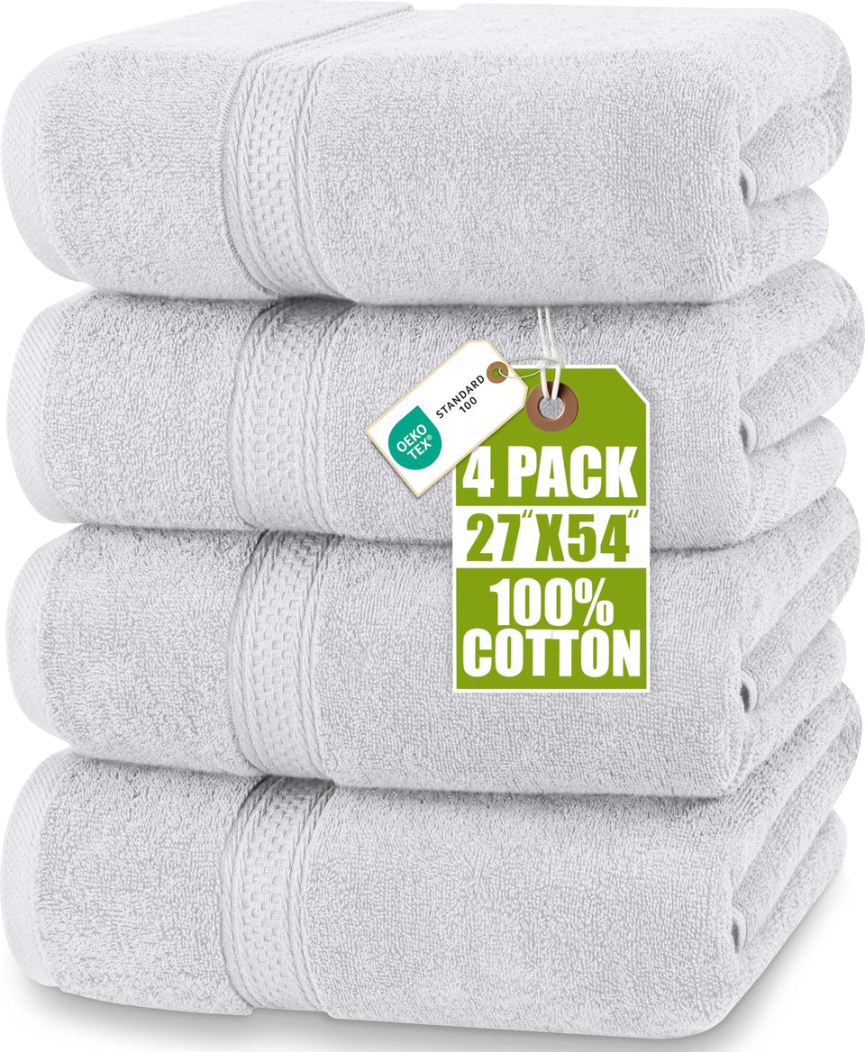 Utopia Towels 4 Pack bath towels 27x54 inches for full body coverage.