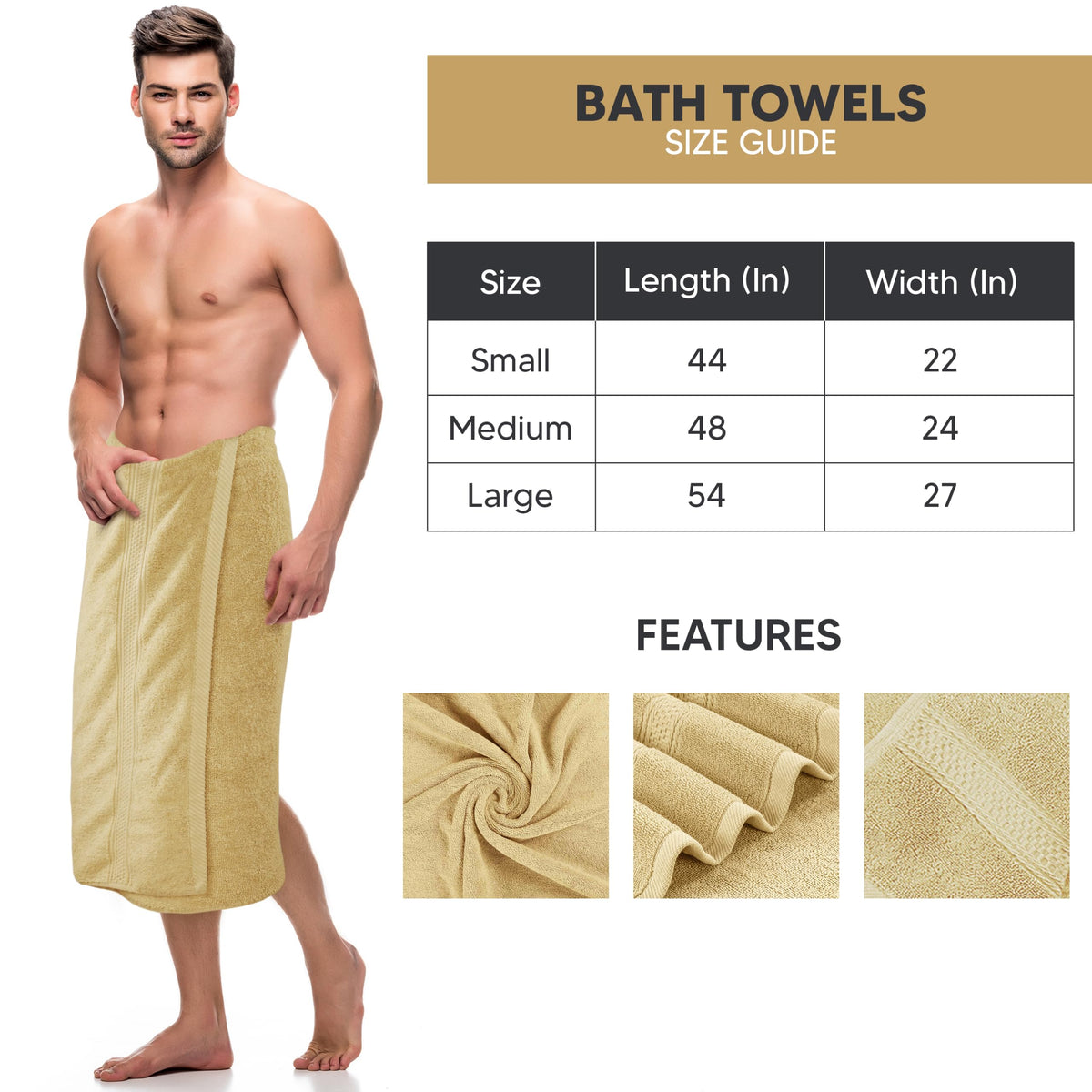 Utopia Towels 4 Pack beige folded towels reveal 27x54 inch size for full-body drying.