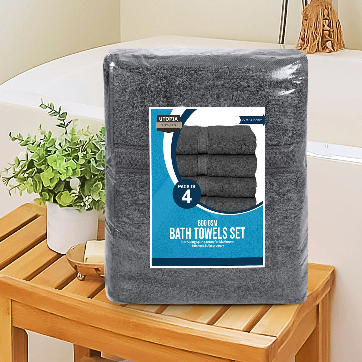 Utopia Towels 4-Pack easy-care design, machine washable and quick-drying.