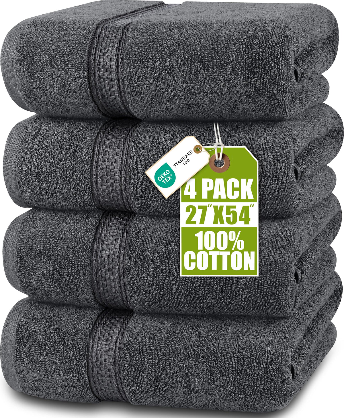 Utopia Towels 4-Pack gray bath towels, plush and absorbent for daily use.